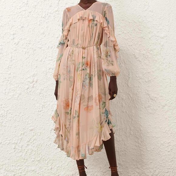 Zimmermann Dresses & Skirts - NWOT $1,350 Zimmermann Illuminate Cape Midi Floral Dress Peach Hydrangea AU1 S